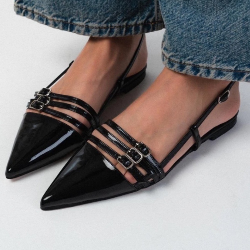 IDIFU Vintage Y2K Black Patent Slingback Ballet Dress Flats Women's Size 8.5